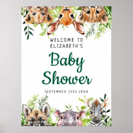 Leuke Safari Dieren Baby shower Welkomstbord Poster