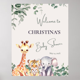 Leuke Safari Dieren Baby shower Welkomstbord Poster