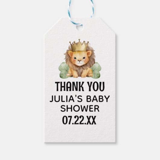 Leuke Safari King Lion Baby shower Dank u Cadeaulabel (Voorkant)