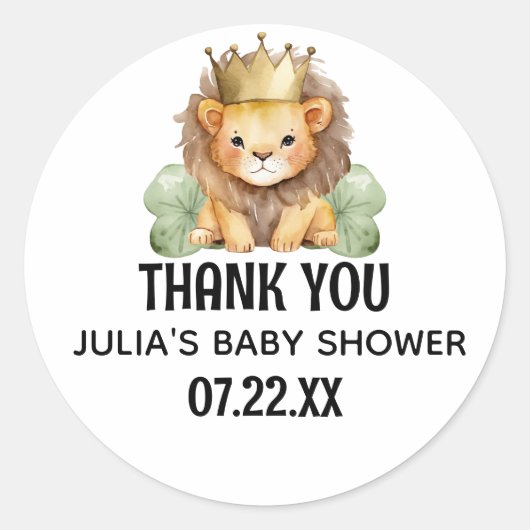 Leuke Safari King Lion Baby shower Dank u Ronde Sticker (Voorkant)