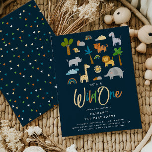 Leuke Safari Oerwoud Dier Wild Een 1e Verjaardag Kaart