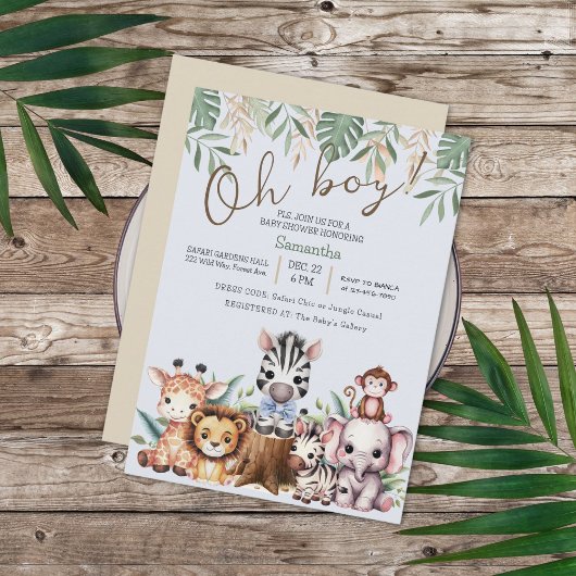 Leuke Safari Oerwoud Oh Boy Baby shower Kaart