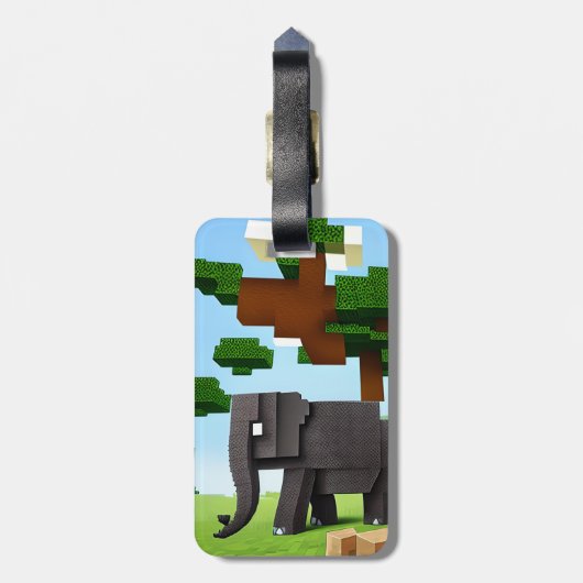 Leuke Safari Olifant Pixel Art Bagagelabel (Achterkant verticaal)