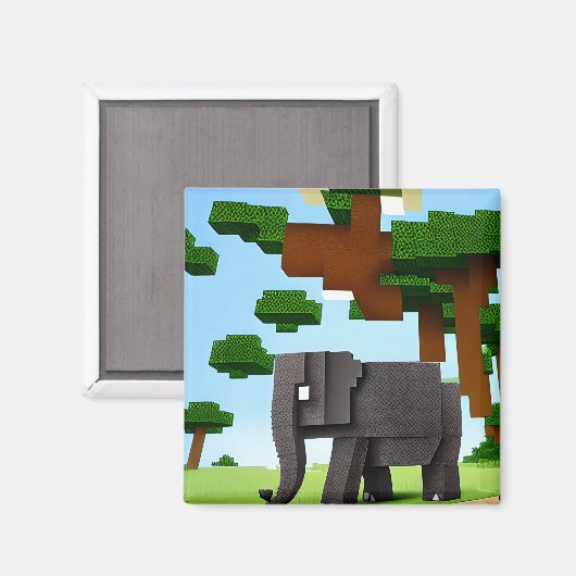 Leuke Safari Olifant Pixel Art Magneet (Voorkant / Achterkant)