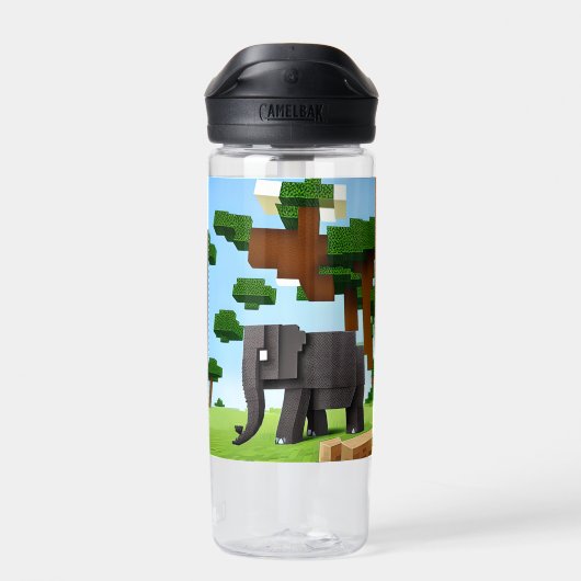 Leuke Safari Olifant Pixel Art Waterfles (Achterkant)