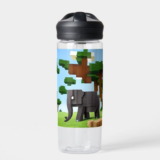 Leuke Safari Olifant Pixel Art Waterfles (Voorkant)