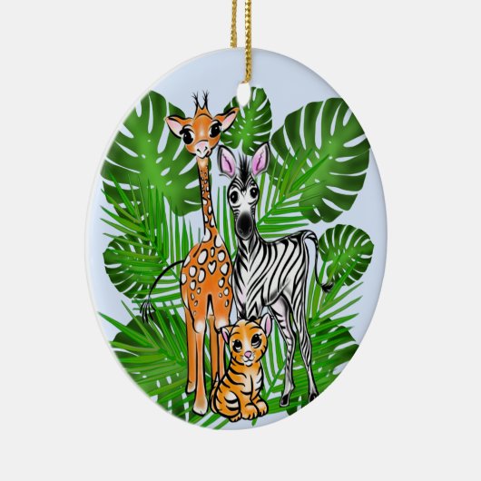 Leuke Safari vrienden giraffe zebra tijger palmbla Keramisch Ornament (Rechts)