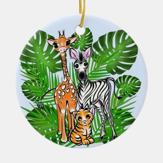 Leuke Safari vrienden giraffe zebra tijger palmbla Keramisch Ornament (Voorkant)