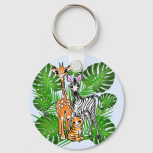 Leuke Safari vrienden giraffe zebra tijger palmbla Sleutelhanger
