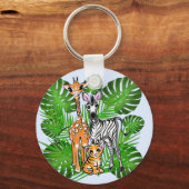 Leuke Safari vrienden giraffe zebra tijger palmbla Sleutelhanger (Voorkant)