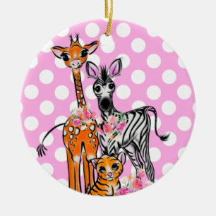 Leuke Safari vrienden giraffe zebra tijger roze po Keramisch Ornament