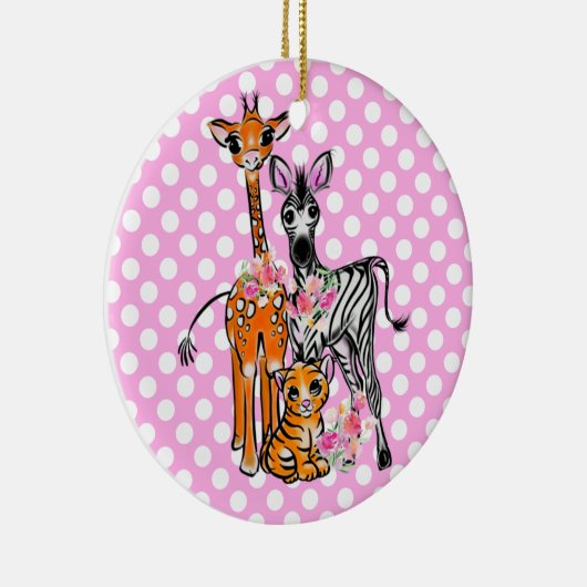 Leuke Safari vrienden giraffe zebra tijger roze po Keramisch Ornament (Rechts)