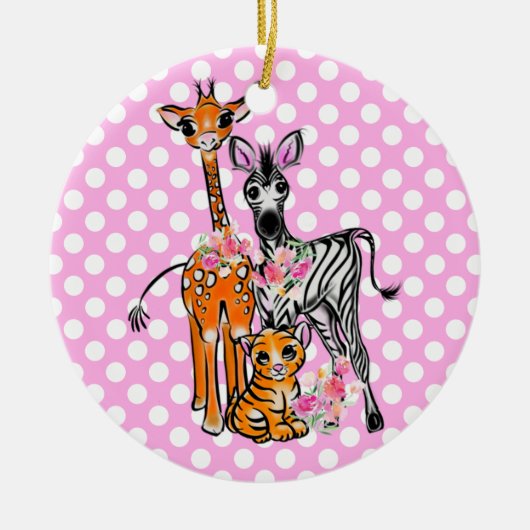 Leuke Safari vrienden giraffe zebra tijger roze po Keramisch Ornament (Voorkant)