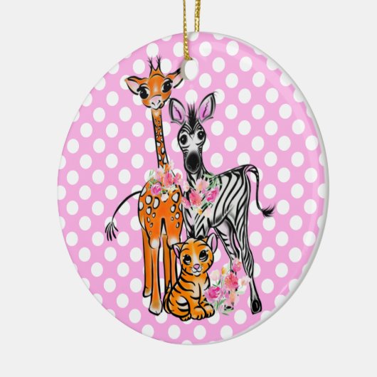 Leuke Safari vrienden giraffe zebra tijger roze po Keramisch Ornament (Links)