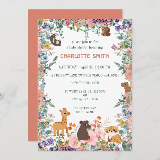 Leuke Safari Zoo Animals oerwoud Flower baby showe Kaart (Voorkant / Achterkant)