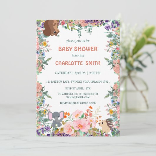 Leuke Safari Zoo Dieren oerwoud Bloemen baby showe Kaart (Staand voorkant)
