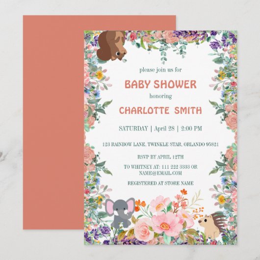 Leuke Safari Zoo Dieren oerwoud Bloemen baby showe Kaart (Voorkant / Achterkant)