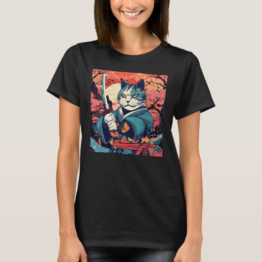 Leuke Samurai Kat Japans Tattoo Kabuki T-shirt (Voorkant)