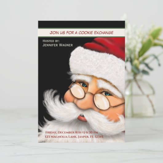 Leuke Santa Cookie Exchange Aangepaste Kerstmis Kaart (Staand voorkant)