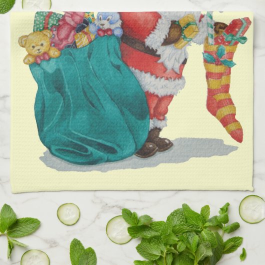 leuke santa glimlachend en klaar voor kerstmis theedoek (Gevouwen)