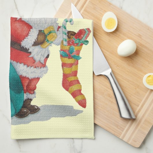 leuke santa glimlachend en klaar voor kerstmis theedoek (Quarter Fold)