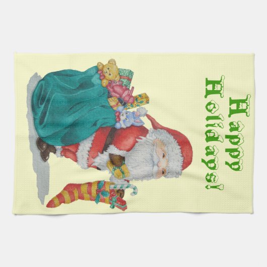 leuke santa glimlachend en klaar voor kerstmis theedoek (Horizontaal)