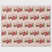 Leuke Santa Illustratie Moderne Roze Kerst Ho Ho H Cadeaupapier (Vlak)