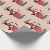 Leuke Santa Illustratie Moderne Roze Kerst Ho Ho H Cadeaupapier (Hoek)