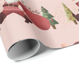 Leuke Santa Illustratie Moderne Roze Kerst Ho Ho H Cadeaupapier