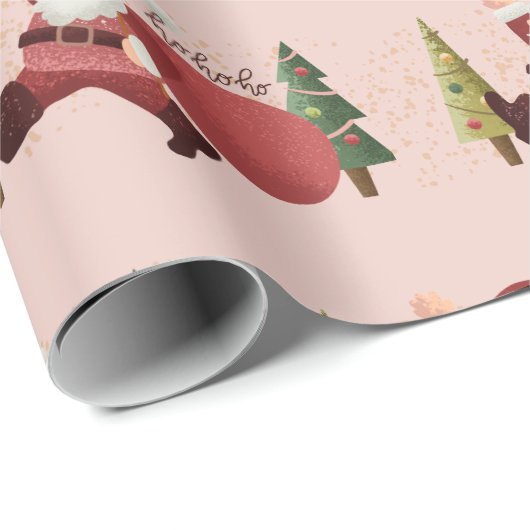 Leuke Santa Illustratie Moderne Roze Kerst Ho Ho H Cadeaupapier (Rol Hoek)