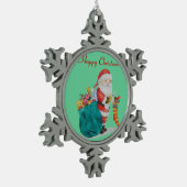leuke santa met groene sack voor kerstmis tin sneeuwvlok ornament (Links)