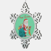 leuke santa met groene sack voor kerstmis tin sneeuwvlok ornament (Rechts)