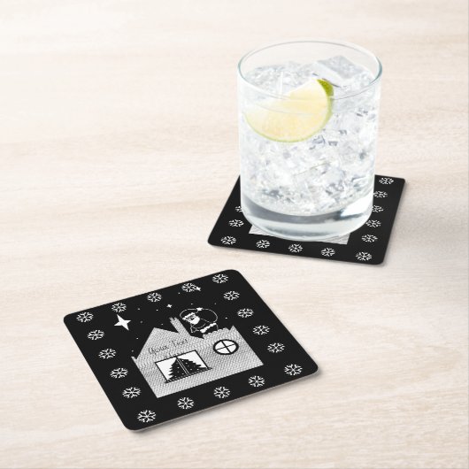 leuke santa met zwarte en witte kerst kartonnen onderzetters (Insitu)