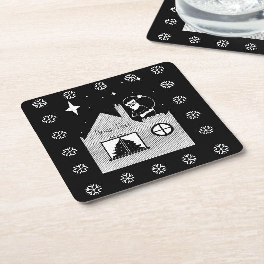 leuke santa met zwarte en witte kerst kartonnen onderzetters (Schuin)