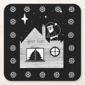 leuke santa met zwarte en witte kerst kartonnen onderzetters (Voorkant)