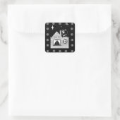 leuke santa met zwarte en witte kerst vierkante sticker (Tas)