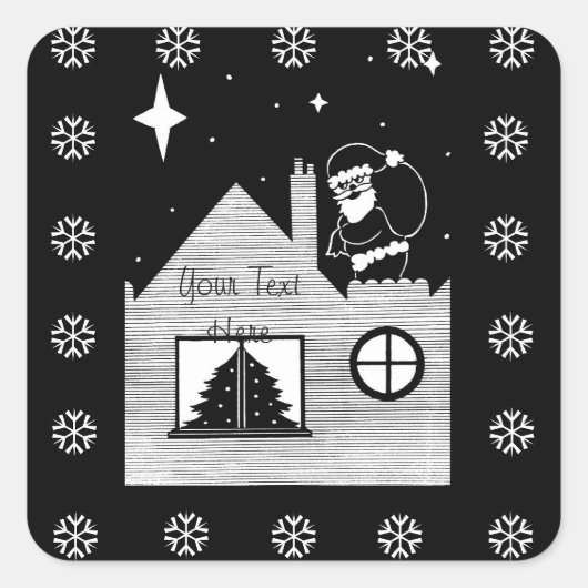 leuke santa met zwarte en witte kerst vierkante sticker (Voorkant)