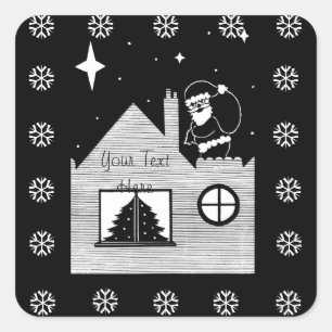 leuke santa met zwarte en witte kerst vierkante sticker