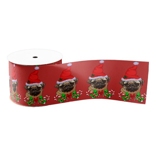 Leuke Santa Pug Kerstmis Vrolijk Grosgrain Lint (Spoel)