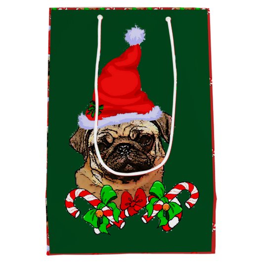 Leuke Santa Pug Kerstmis Vrolijk Medium Cadeauzakje (Achterkant)
