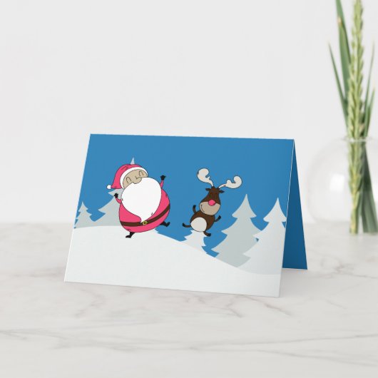 Leuke Santa & Rendier aangepaste tekst wenskaart Feestdagen Kaart (Voorkant)