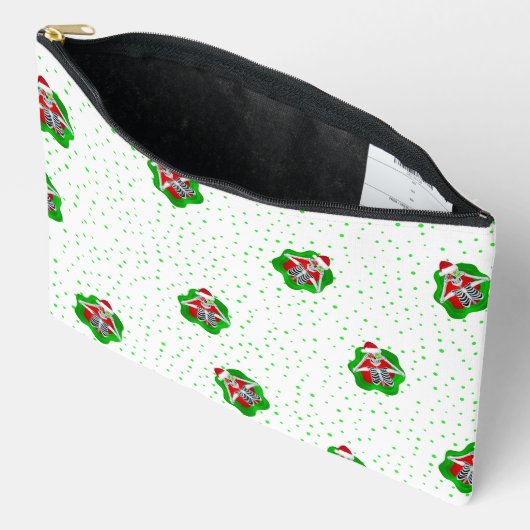 Leuke Santa Skeletten in groene Red Blob Stippen Etui (Open)