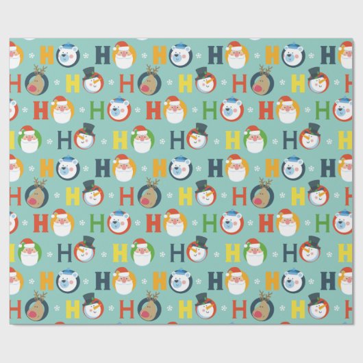 Leuke Santa Sneeuwman Ho Ho Ho Typografie Kerstmis Cadeaupapier (Vlak)