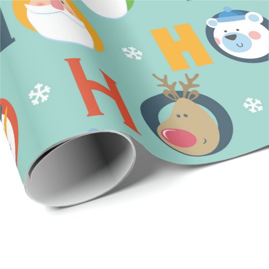 Leuke Santa Sneeuwman Ho Ho Ho Typografie Kerstmis Cadeaupapier (Rol Hoek)