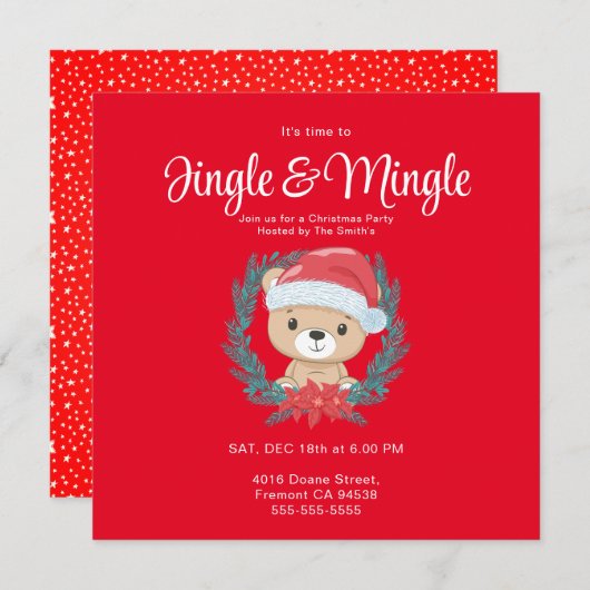 Leuke Santa Teddy Bear Kerstfeest uitnodiging (Voorkant / Achterkant)