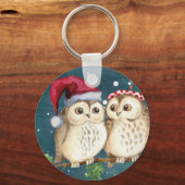 Leuke Santa Uilen met petten Sleutelhanger (Voorkant)