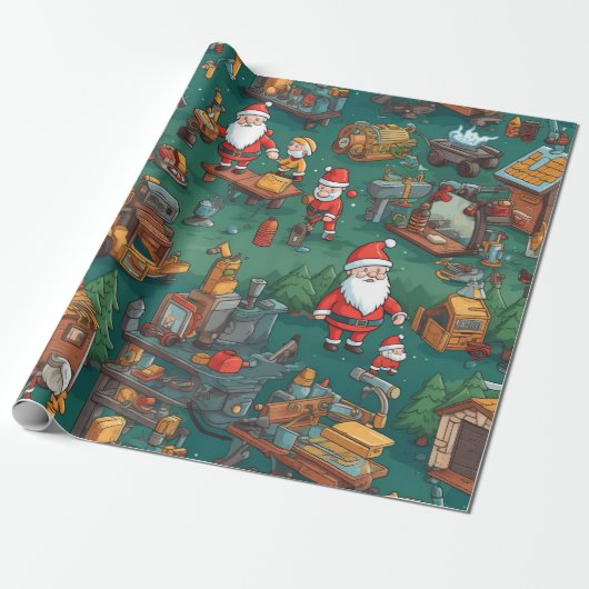 Leuke Santa's Workshop Cadeaupapier (Uitgerold)