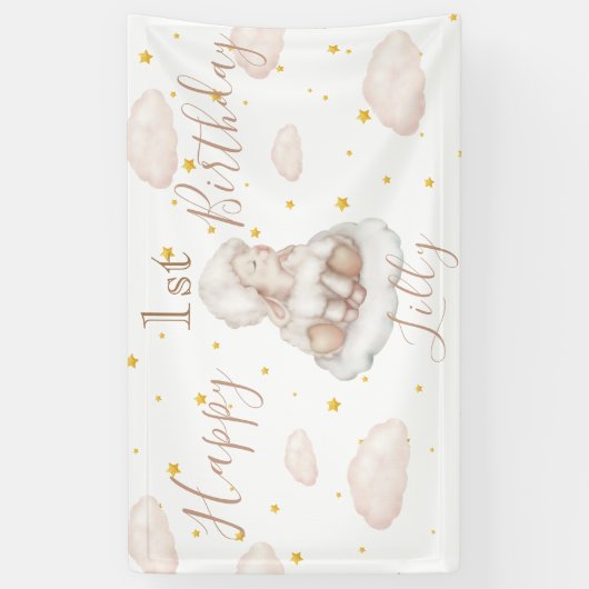 Leuke Schapen sterren roze wolken Lam Gelukkige Ve Spandoek (Verticaal)