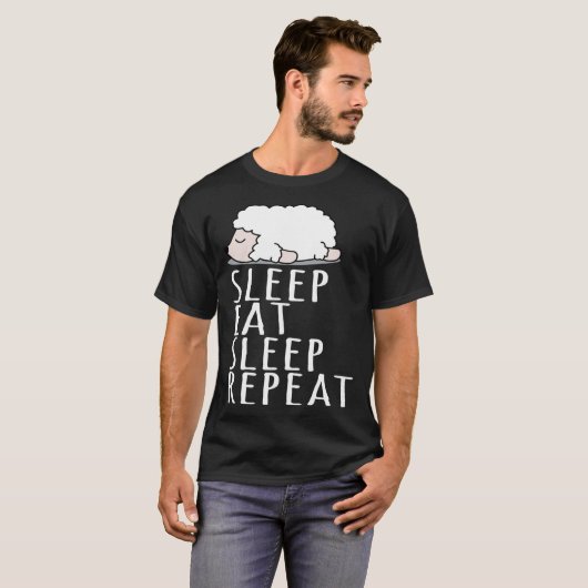 Leuke schapenslaap eet herhaal gezegde nachtjurk t-shirt (Voorkant volledig)