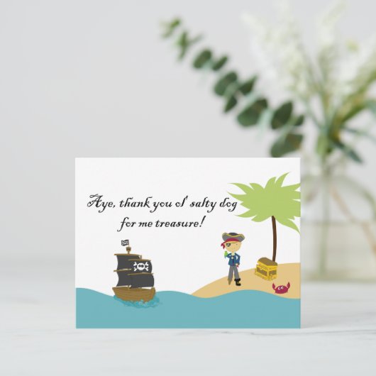 Leuke schattige jongen piraat dank je briefkaart (Staand voorkant)